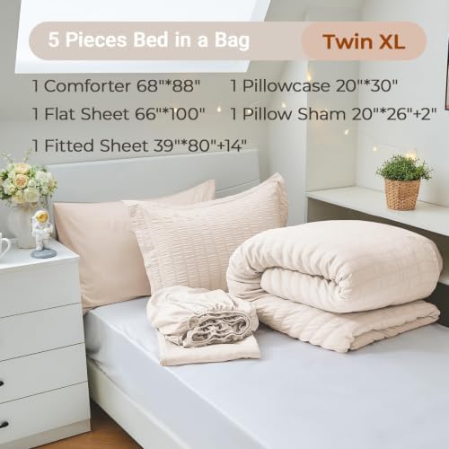 MUXHOMO 5 Pieces Twin XL Comforter Set, Seersucker Bed in a Bag Twin XL Size - Image 5