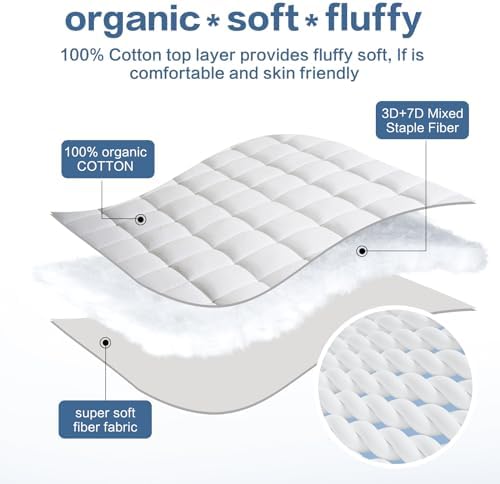 LEISURE TOWN Cotton Queen Mattress Pad Fitted Quilted Mattress Cover - Image 3