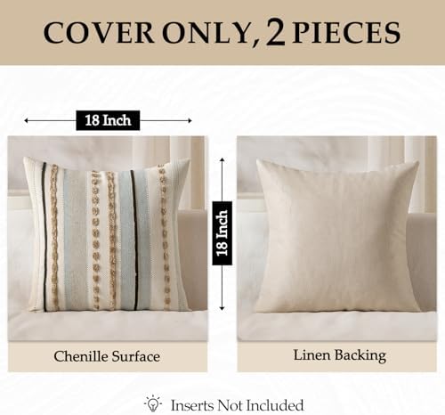 ANRODUO Boho Decorative Pillow Covers 26x26 Light Blue Stripe Pack of 2 - Image 4