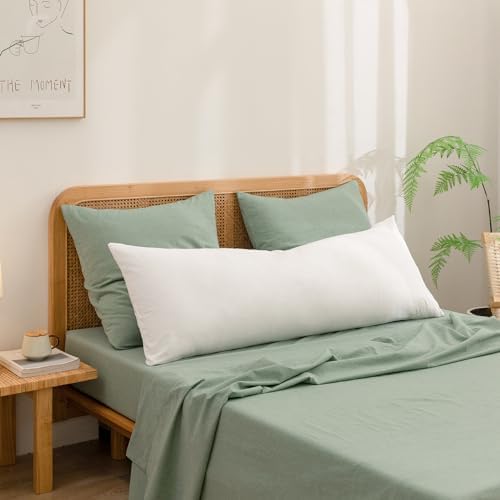 BESTOUCH Washed Cotton Pillowcases Linen Feel Green Euro - Image 4