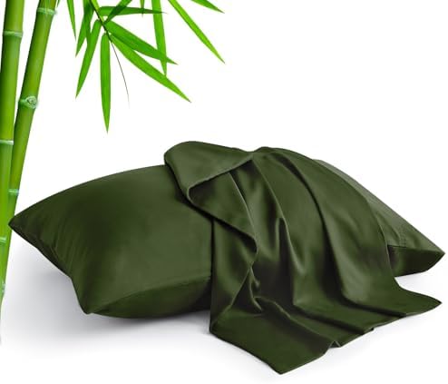 BEDELITE Pillow Cases Standard Size 2Pcs, Rayon from Bamboo, Olive Green by BEDELITE