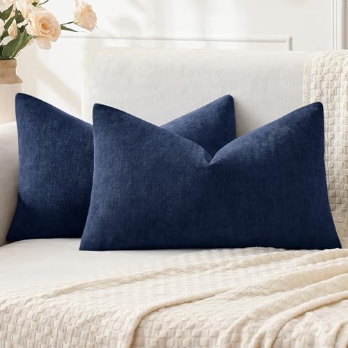 MIULEE Navy Chenille Couch Lumbar Throw Pillow Covers by MIULEE