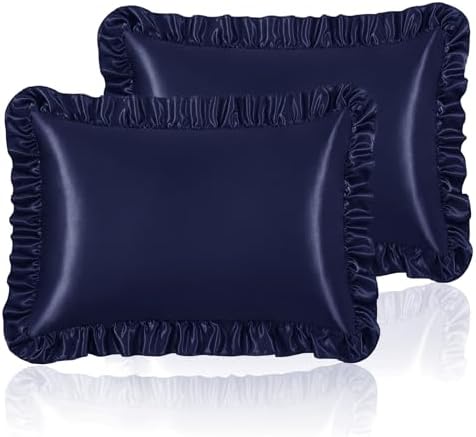 Homiest Navy Blue Ruffle Satin Pillowcase Set of 2 by Homiest
