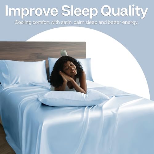 MR&HM Satin Pillowcase 2 Pack, Queen Size 20"x30", Light Blue - Image 4