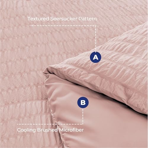 HYMOKEGE Rose Gold Oversized King Comforter Set Seersucker 7 Pieces, All Season - Image 4