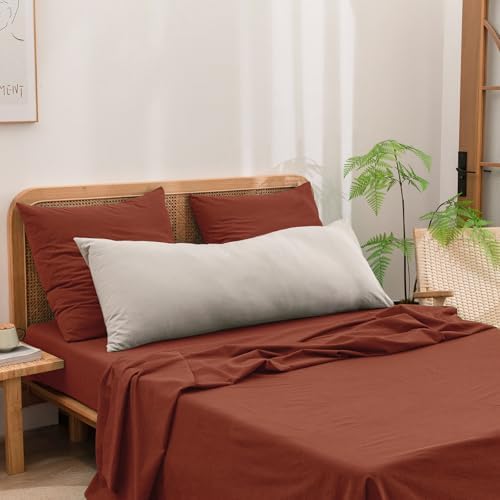 BESTOUCH Washed Cotton Pillowcases Linen Feel Crimson Red Euro - Image 4
