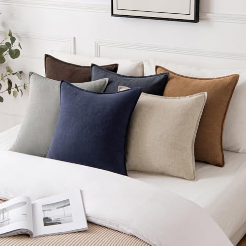 MIULEE Decorative Linen Pillow Covers 16x16 Inch Brown - Image 5