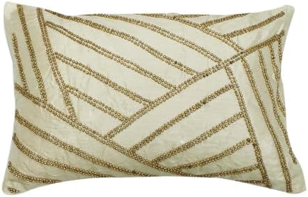 The HomeCentric Ivory 12"x20" Lumbar Pillow Covers, Silk Wooden Beads Oblong by TheHomeCentric