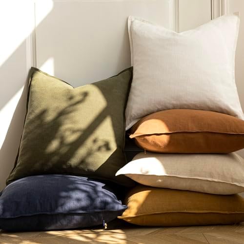 Foindtower Linen Solid Decorative Throw Pillow Covers 26x26 Orange Brown - Image 6
