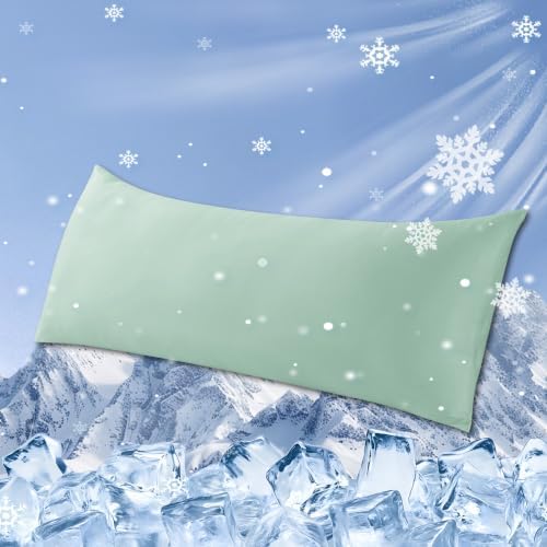 WhatsBedding Cooling Body Pillow Cover, Zipper Closure, Milky Green by WhatsBedding