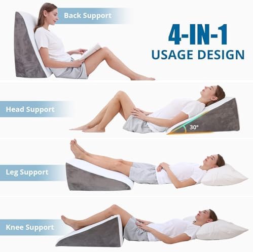 Sasttie Wedge Pillow, 12 Inch Memory Foam Bed Wedge Pillow - Image 3