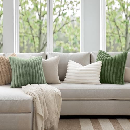 MIULEE Faux Fur Decorative Throw Pillow Covers 18x18 Set of 2 Sage Green - Image 2