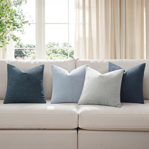 MIULEE Decorative Boucle Throw Pillow Covers 18x18 Inch Blue Set of 4 - Image 3