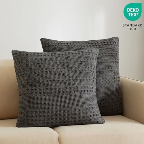 PHF 100% Cotton Waffle Weave Euro Sham Covers, 2 Pack 26" x 26" Bed Pillow - Image 3