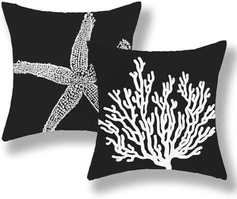 Coastal Pillow Covers 16x16 Set of 2 Black Starfish Throw Pillows Nautical by GOLIANDA