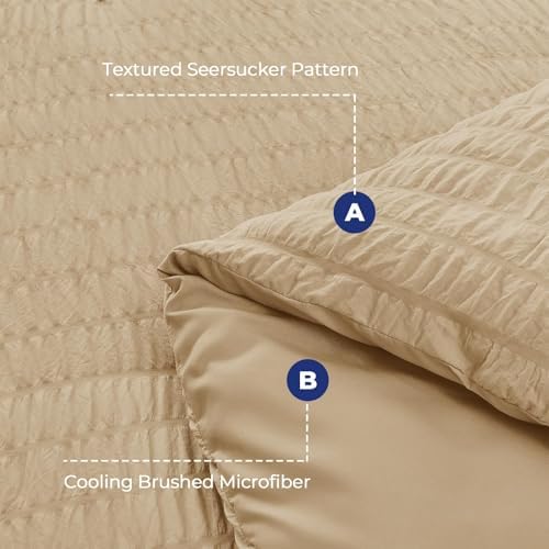 HYMOKEGE Khaki Full Size Comforter Sets Seersucker 7 Pieces, All Season Luxury - Image 4