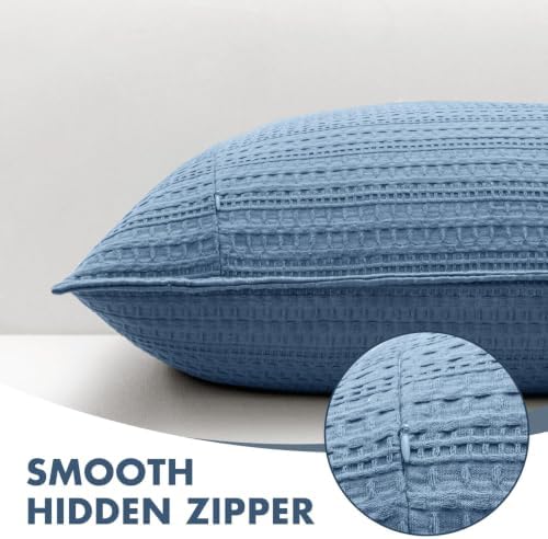 Decorative Waffle Lumbar Pillow Cover 14x36 Inch Blue No Instert - Image 6