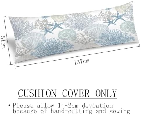 Beach Theme Body Pillow Cover, Nautical Blue Coral Starfish Ocean Marine Coastal - Image 3