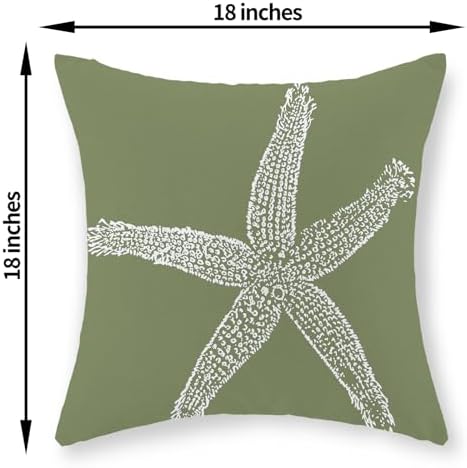 Coastal Pillow Covers 18x18 Set of 2 Sage Green Coral Starfish Throw Pillows - Image 6
