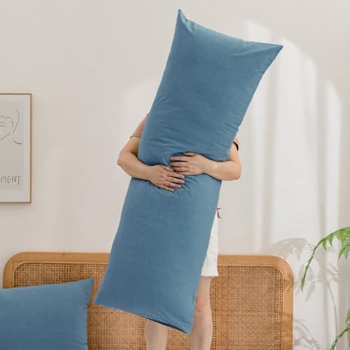 BESTOUCH Washed Cotton Pillowcases Linen Feel Dark Blue Body - Image 5