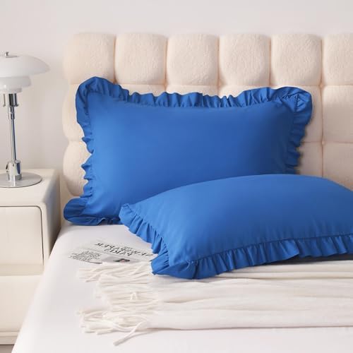 Ruffled Standard Pillow Shams, 2 Pack, 20x26 Inches, Royal Blue - Image 2