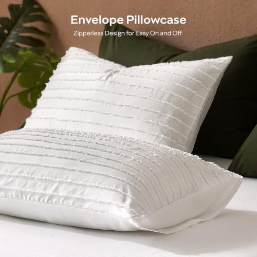 JELLYMONI White Horizontal Striped Tufted Pillowcases King Size - Image 4
