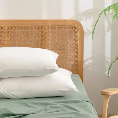 BESTOUCH Washed Cotton Pillowcases Linen Feel Bright White Standard by BESTOUCH