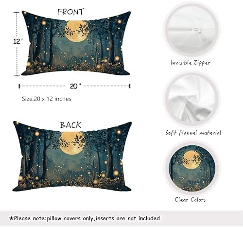 Rustic William Morris Inspired Night Moon Forest Decor Pillow Covers 20x12 Set - Image 2