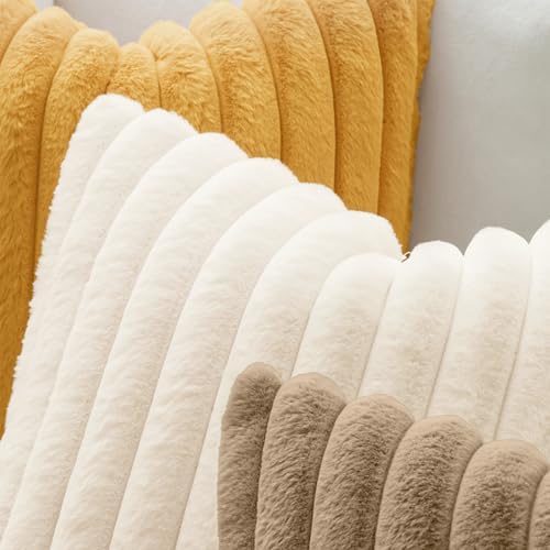 MIULEE Faux Fur Decorative Euro Sham Pillow Covers 24x24 Beige 2 Pack - Image 5