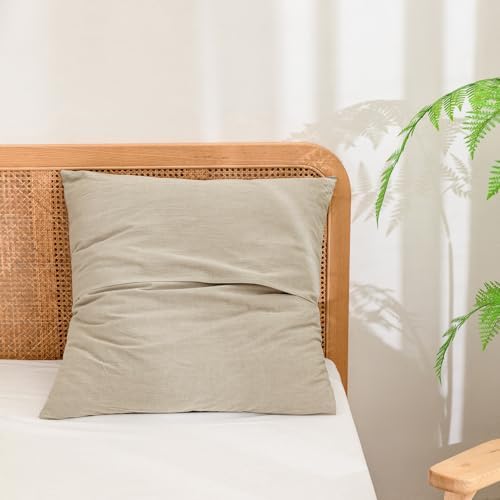 BESTOUCH Washed Cotton Pillowcases Linen Feel Almond Milk Grey Euro - Image 2