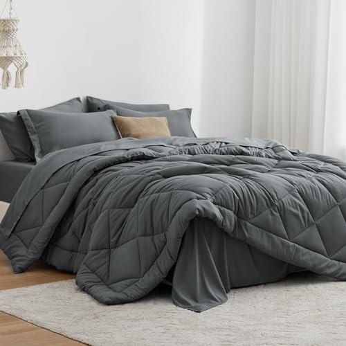 Love's cabin California King Comforter Set Dark Grey, 7 Pieces California King by Lovescabin