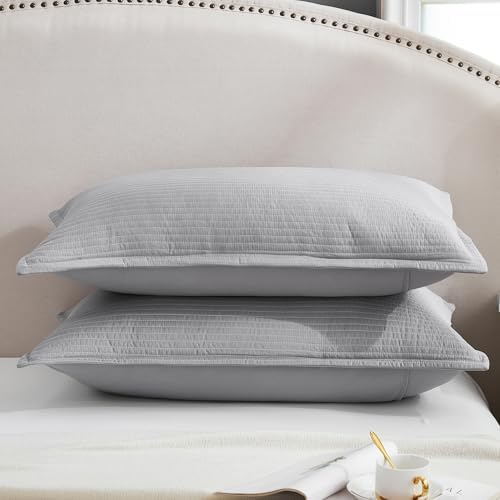 Stripe Quilted Pillowcases Set of 2, King Size Envelope Pillow Covers Soft - Image 3