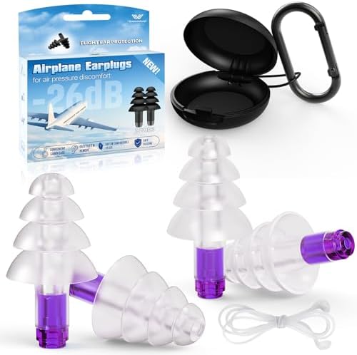 Ear Plugs for Airplane Pressure Relief, 2 Pairs Adults Soft Silicone Reusable by VIGOROAD
