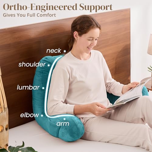 Sasttie Reading Pillow for Bed, Back Pillow for Sitting Up, Teal Blue - Image 4