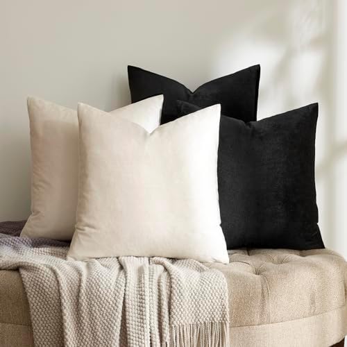 GIGIZAZA Pack of 4 Decorative Velvet Pillow Covers 18x18 Black Ivory - Image 2