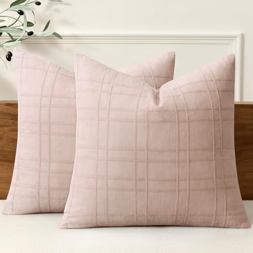 MIULEE Decorative Linen Check Euro Shams Throw Pillow Covers Neutral Farmhouse by MIULEE