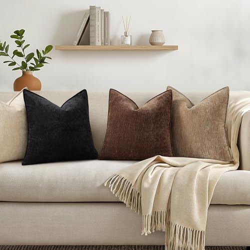 decorUhome Chenille Brown Velvet Throw Pillow Covers 22x22 Set of 2 - Image 4