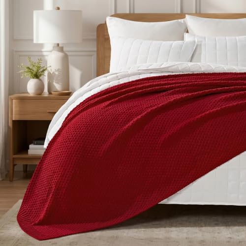 EVERGRACEHOME Chunky Chenille Knit Throw Blanket, Classic Red - Image 5