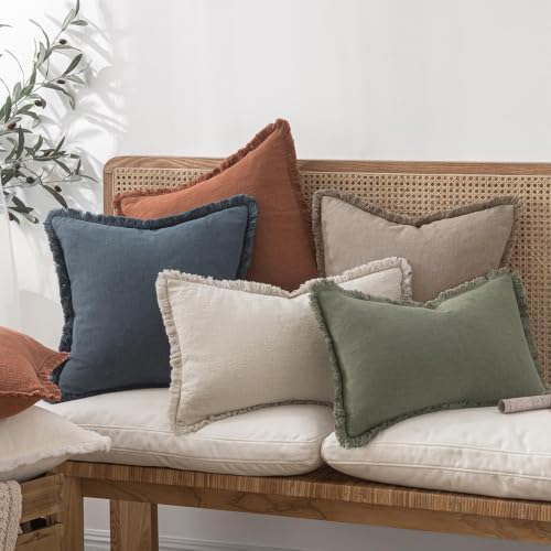 MIULEE Linen Fringe Decorative Fall Lumbar Throw Pillow Covers Dune 12x20 - Image 5