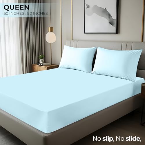 Queen Fitted Sheet, Ultra Soft Fits Up to 15 Inch Deep Pocket, Ice Blue - Image 2