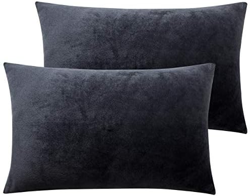 NTBAY Queen Velvet Pillowcases, Charcoal Grey by NTBAY