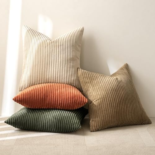 MIULEE Fall Corduroy Decorative Throw Pillow Covers Rust-Olive Green 16x16 - Image 7