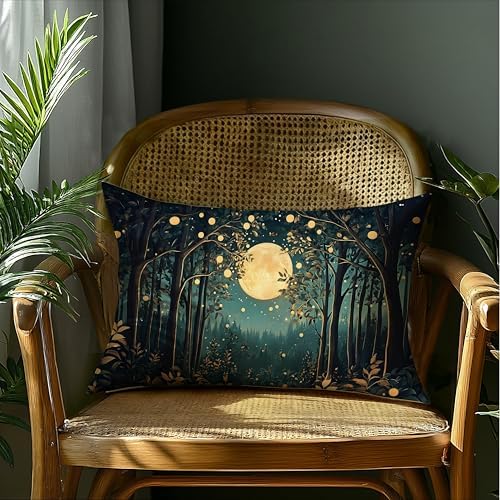 Rustic William Morris Inspired Night Moon Forest Decor Pillow Covers 18x18 - Image 4