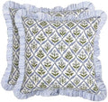 Ridhi Light Steel Blue Block Print Ruffle Pillow Covers 20x20 Inch Set of 2 by Ridhi
