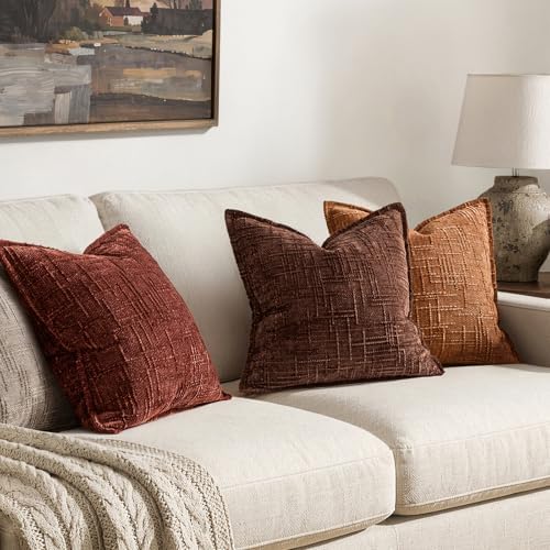 MIULEE Slubby Textured Decorative Fall Throw Pillow Covers Brown 18x18 - Image 5