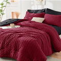 HYMOKEGE Red & Black Queen Comforter Set Seersucker 7 Pieces, All Season Luxury by HYMOKEGE