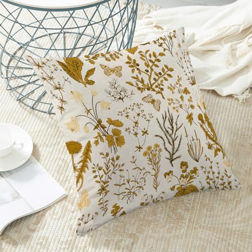 AEIOAE Summer Pillow Covers 16x16 Inch Set of 2, Mustard Yellow Wild Flower - Image 4