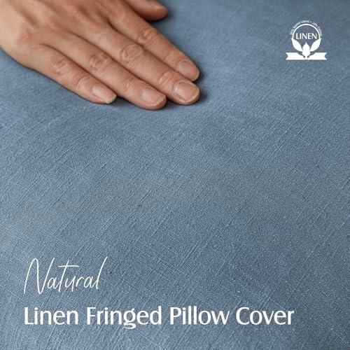 Foindtower Decorative Linen Fringe Throw Pillow Covers 24×24 Misty Blue - Image 2