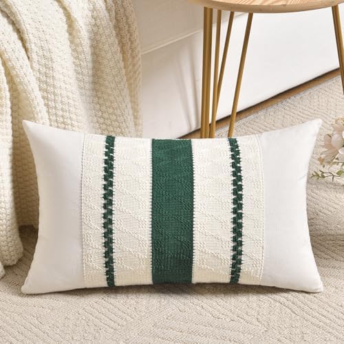 Fancy Homi Set of 2 Dark Green Boho Lumbar Decorative Throw Pillow Covers 12x20 - Image 2