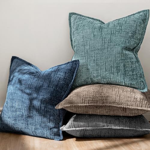 MIULEE Slubby Textured Decorative Euro Throw Pillow Covers Navy Blue 24x24 - Image 3